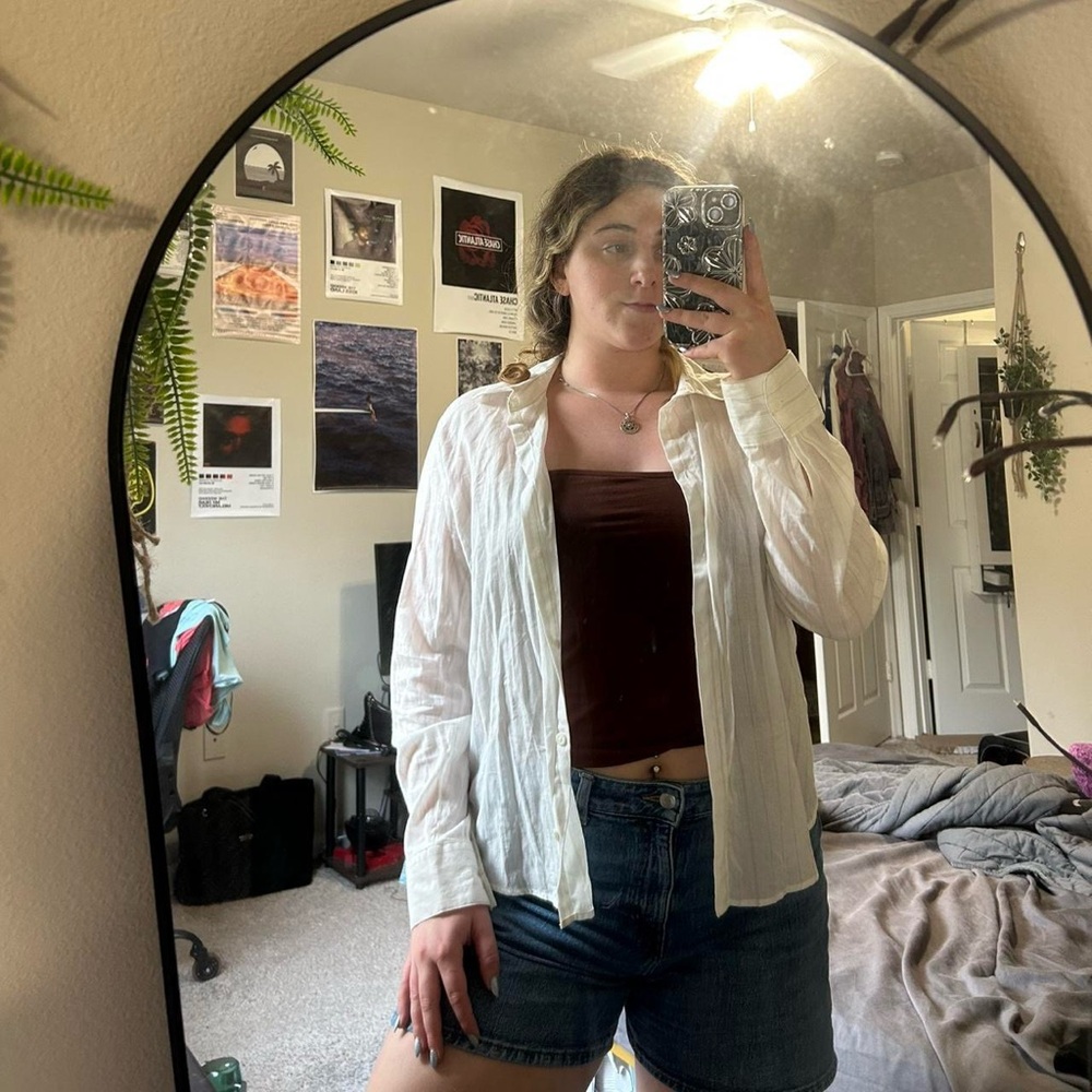 White Button-Up Shirt and Brown Tank Top H&M